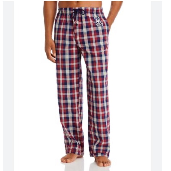 Psycho Bunny XL Mens Plaid Pajama Pants Loungewear Red Blue Drawstring - Picture 1 of 9
